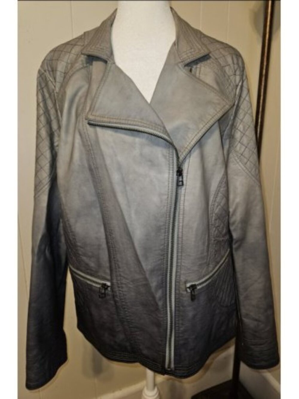JESSICA LONDON Gray Zip Front Motorcycle Jacket Ladies Size 14